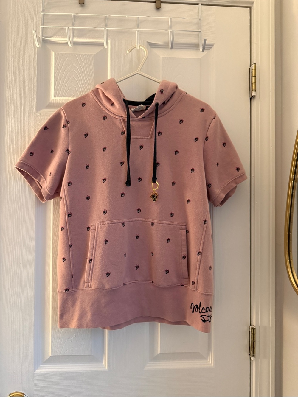 Volcom Kids Pink Short-Sleeve Hoodie with Black Drawcords